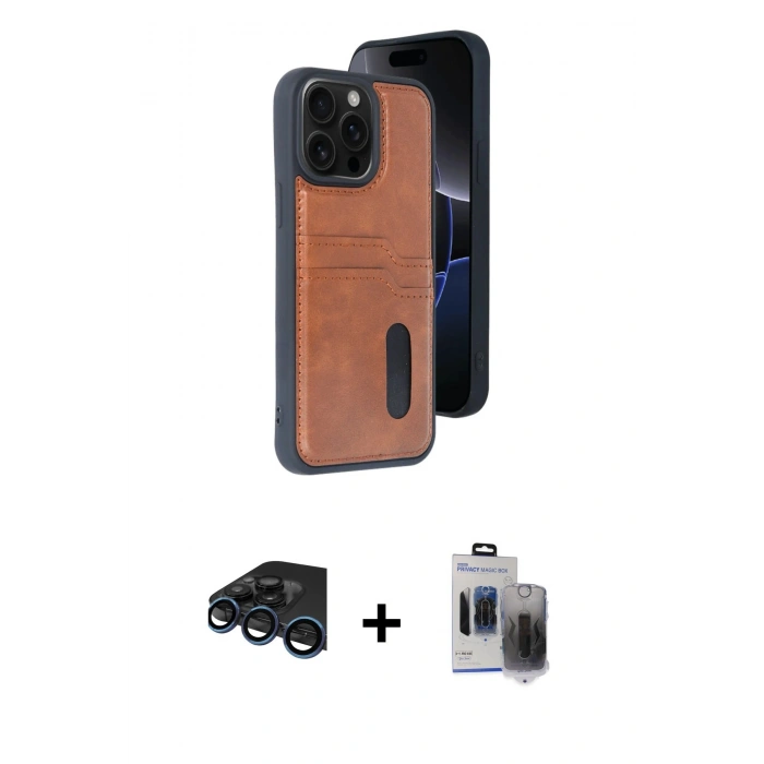 MARSİLYAN™- iPhone 15 Pro Max Kılıf Yörünge Işık Serisi - Siyah Vanessa Magic Hayalet Cam + Raze Metal Kamera Lens - LT