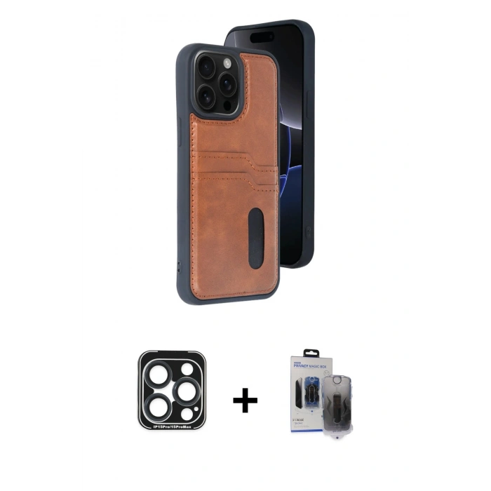 MARSİLYAN™- iPhone 15 Pro Max Kılıf Yörünge Işık Serisi - Siyah Vanessa Magic Hayalet Cam + PVD Metal Kamera Lens - LT