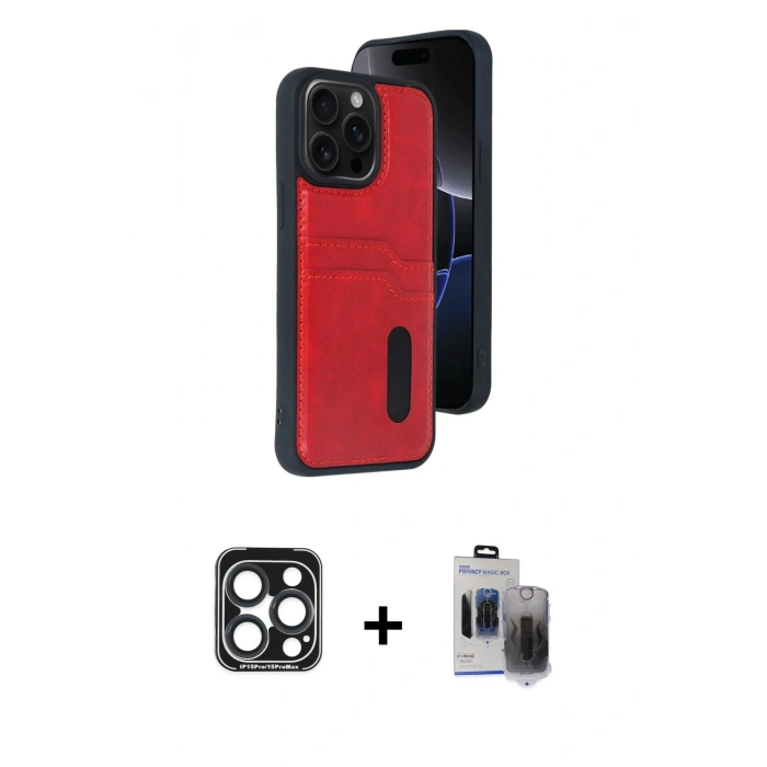 MARSİLYAN™- iPhone 15 Pro Max Kılıf Yörünge Işık Serisi - Siyah Vanessa Magic Hayalet Cam + PVD Metal Kamera Lens - LT