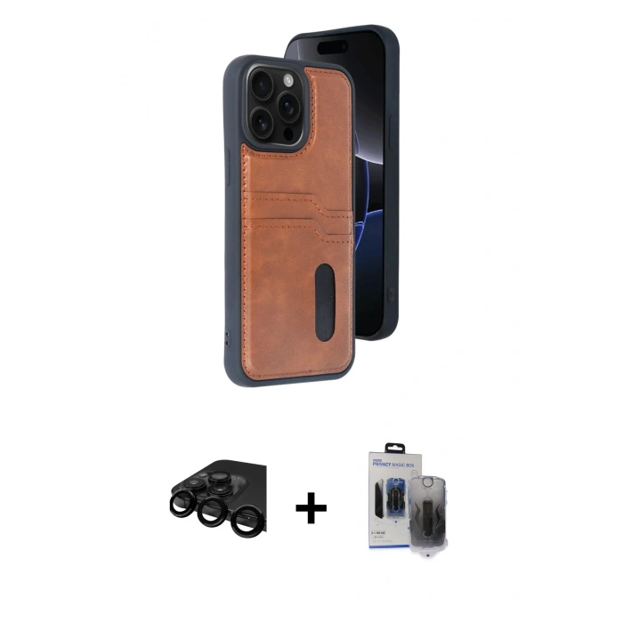MARSİLYAN™- iPhone 15 Pro Max Kılıf Yörünge Işık Serisi - Siyah Vanessa Magic Hayalet Cam + Raze Metal Kamera Lens - SH