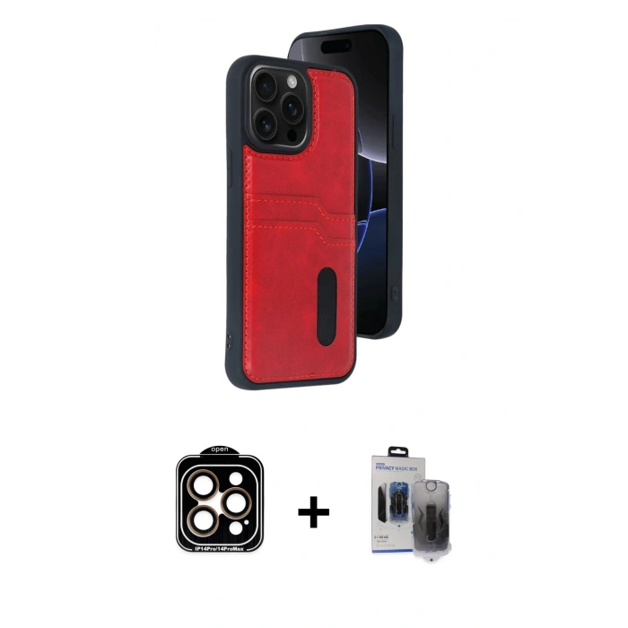 MARSİLYAN™- iPhone 15 Pro Max Kılıf Yörünge Işık Serisi - Siyah Vanessa Magic Hayalet Cam + Turuncu PVD Metal Kamera Lens