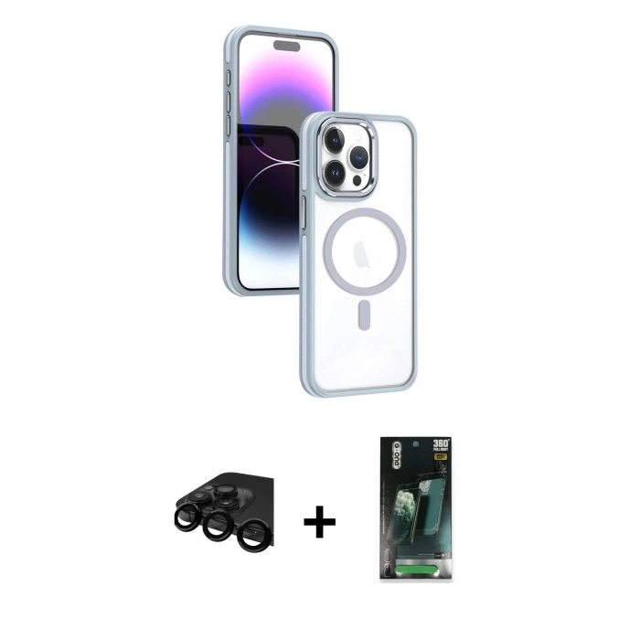 MARSİLYAN™- iPhone 15 Pro Max Kılıf Yörünge Klasik - Siyah 360 Mat Full Body Arka Koruyucu + Raze Metal Kamera Lens - SH