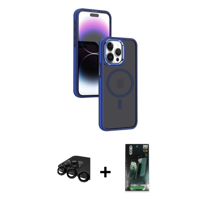 MARSİLYAN™- iPhone 15 Pro Max Kılıf Yörünge Klasik - Siyah 360 Mat Full Body Arka Koruyucu + Raze Metal Kamera Lens - SH