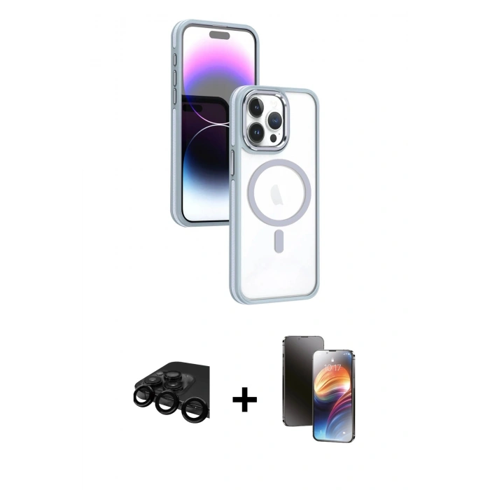 MARSİLYAN™- iPhone 15 Pro Max Kılıf Yörünge Klasik - Siyah 3D Antistatik Mat Seramik Nano Ekran Koruyucu + Raze Metal Kamera Lens - SH