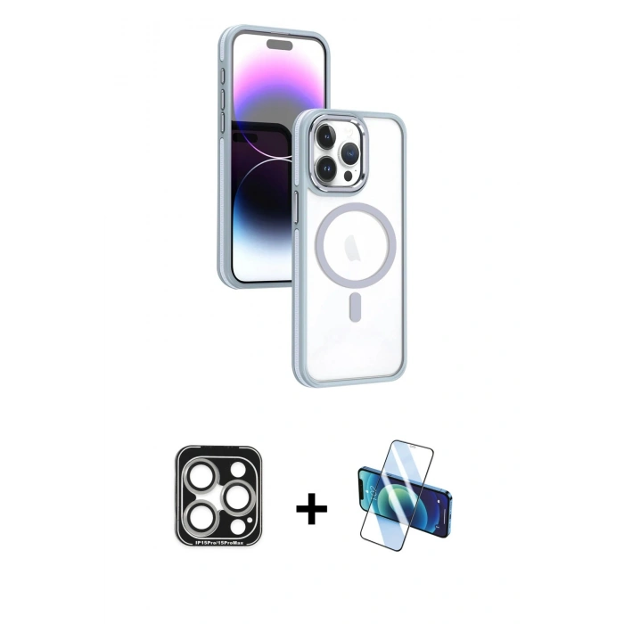 MARSİLYAN™- iPhone 15 Pro Max Kılıf Yörünge Klasik - Siyah 3D Antistatik Seramik Nano Ekran Koruyucu + PVD Metal Kamera Lens - GS
