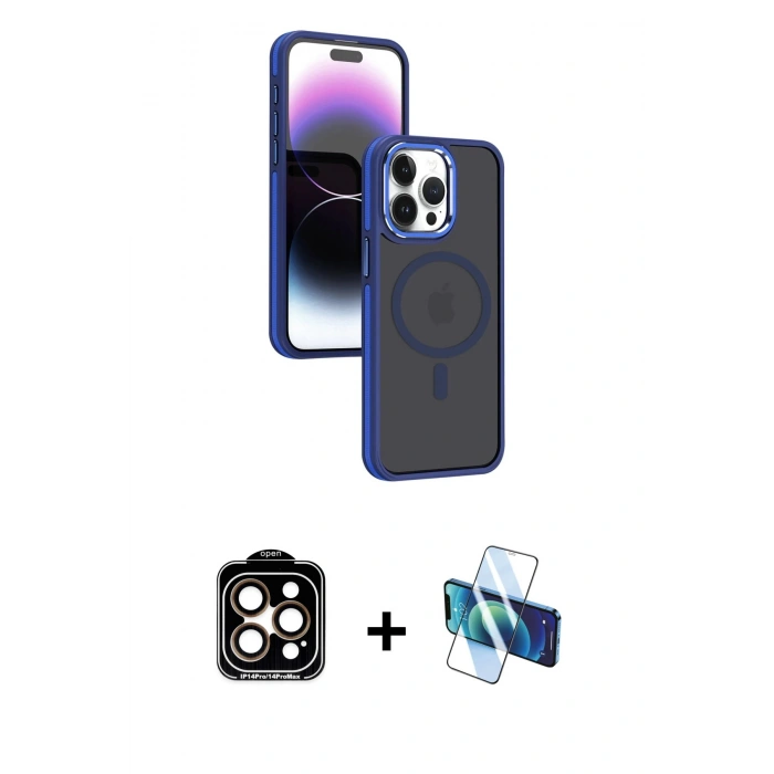 MARSİLYAN™- iPhone 15 Pro Max Kılıf Yörünge Klasik - Siyah 3D Antistatik Seramik Nano Ekran Koruyucu + PVD Metal Kamera Lens - TU