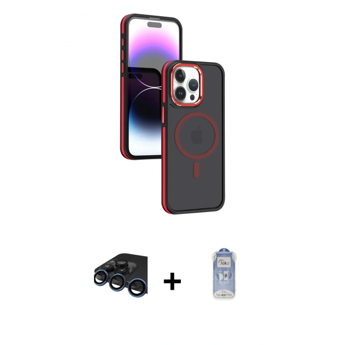 MARSİLYAN™- iPhone 15 Pro Max Kılıf Yörünge Klasik - Siyah Joko Magic 5D Cam + Raze Metal Kamera Lens - LT