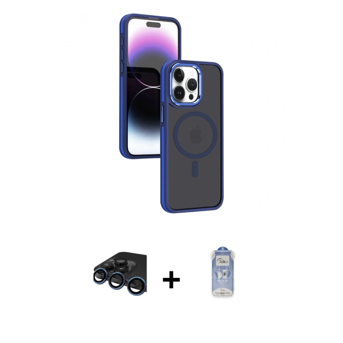 MARSİLYAN™- iPhone 15 Pro Max Kılıf Yörünge Klasik - Siyah Joko Magic 5D Cam + Raze Metal Kamera Lens - LT