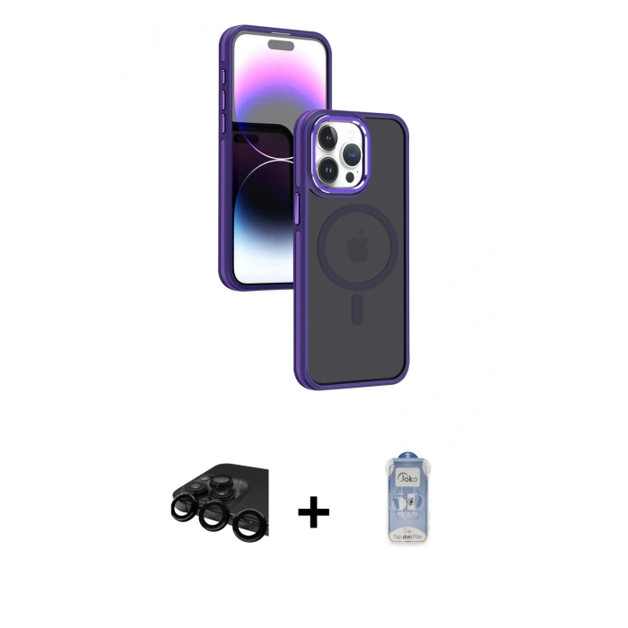 MARSİLYAN™- iPhone 15 Pro Max Kılıf Yörünge Klasik - Siyah Joko Magic 5D Cam + Raze Metal Kamera Lens - SH