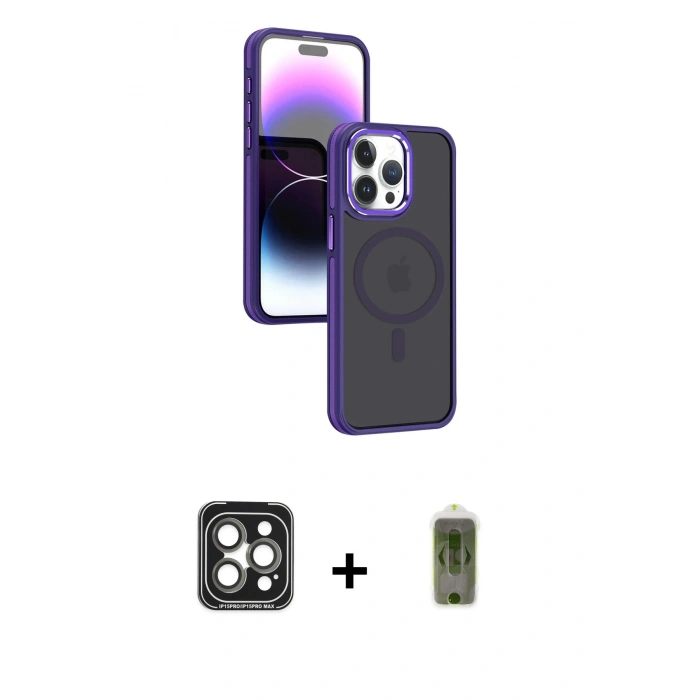 MARSİLYAN™- iPhone 15 Pro Max Kılıf Yörünge Klasik - Siyah Joko Magic 5D Hayalet Cam + PVD Metal Kamera Lens - GI