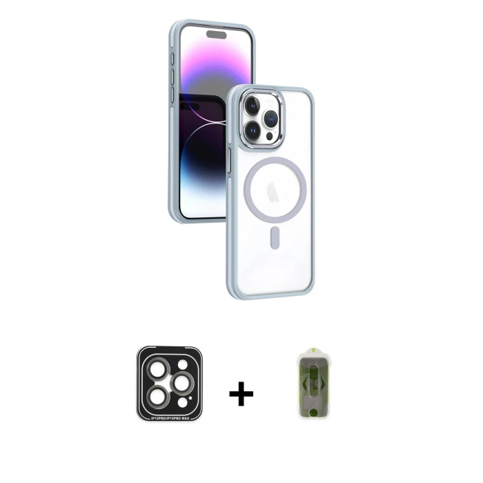 MARSİLYAN™- iPhone 15 Pro Max Kılıf Yörünge Klasik - Siyah Joko Magic 5D Hayalet Cam + PVD Metal Kamera Lens - GI