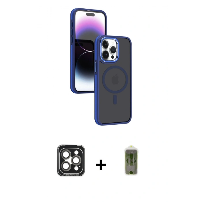 MARSİLYAN™- iPhone 15 Pro Max Kılıf Yörünge Klasik - Siyah Joko Magic 5D Hayalet Cam + PVD Metal Kamera Lens - GI