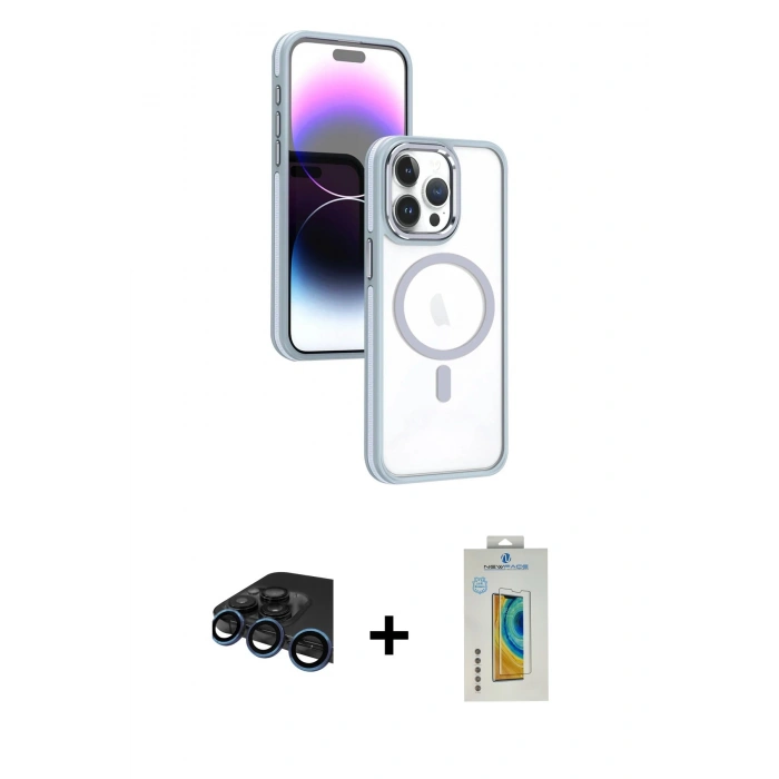 MARSİLYAN™- iPhone 15 Pro Max Kılıf Yörünge Klasik - Siyah Polymer Nano Ekran Koruyucu + Raze Metal Kamera Lens - LT