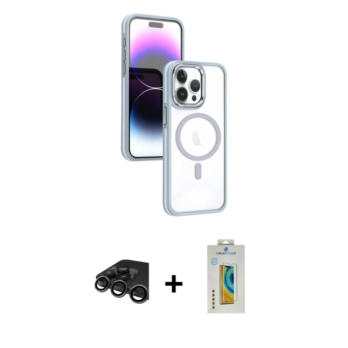 MARSİLYAN™- iPhone 15 Pro Max Kılıf Yörünge Klasik - Siyah Polymer Nano Ekran Koruyucu + Raze Metal Kamera Lens - TMGI