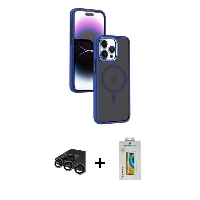 MARSİLYAN™- iPhone 15 Pro Max Kılıf Yörünge Klasik - Siyah Polymer Nano Ekran Koruyucu + Raze Metal Kamera Lens - TMGI
