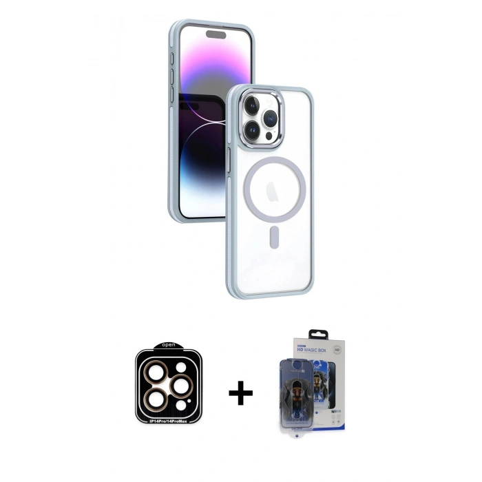 MARSİLYAN™- iPhone 15 Pro Max Kılıf Yörünge Klasik - Siyah Vanessa Magic Cam + PVD Metal Kamera Lens - TU