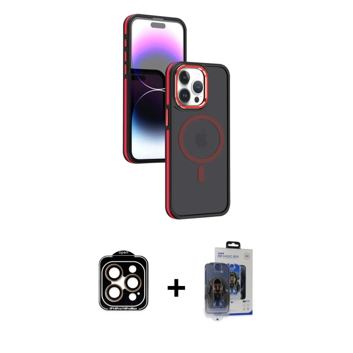 MARSİLYAN™- iPhone 15 Pro Max Kılıf Yörünge Klasik - Siyah Vanessa Magic Cam + PVD Metal Kamera Lens - TU