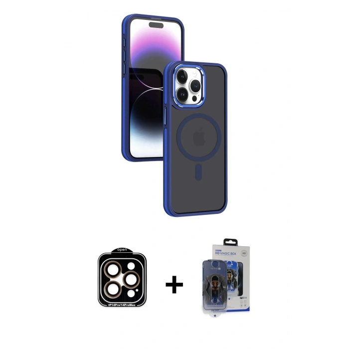 MARSİLYAN™- iPhone 15 Pro Max Kılıf Yörünge Klasik - Siyah Vanessa Magic Cam + PVD Metal Kamera Lens - TU