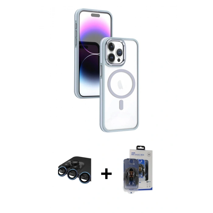 MARSİLYAN™- iPhone 15 Pro Max Kılıf Yörünge Klasik - Siyah Vanessa Magic Cam + Raze Metal Kamera Lens - LT