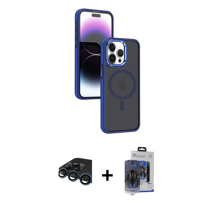 MARSİLYAN™- iPhone 15 Pro Max Kılıf Yörünge Klasik - Siyah Vanessa Magic Cam + Raze Metal Kamera Lens - LT