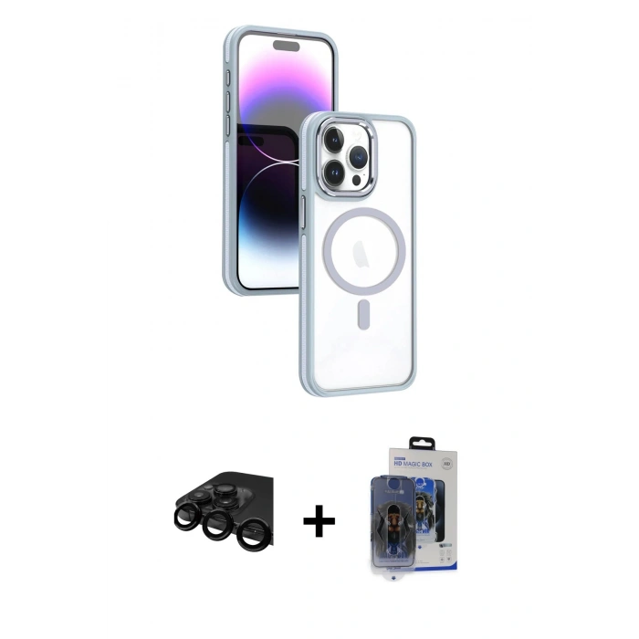 MARSİLYAN™- iPhone 15 Pro Max Kılıf Yörünge Klasik - Siyah Vanessa Magic Cam + Raze Metal Kamera Lens - SH