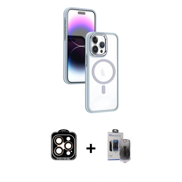 MARSİLYAN™- iPhone 15 Pro Max Kılıf Yörünge Klasik - Siyah Vanessa Magic Hayalet Cam + PVD Metal Kamera Lens - TU