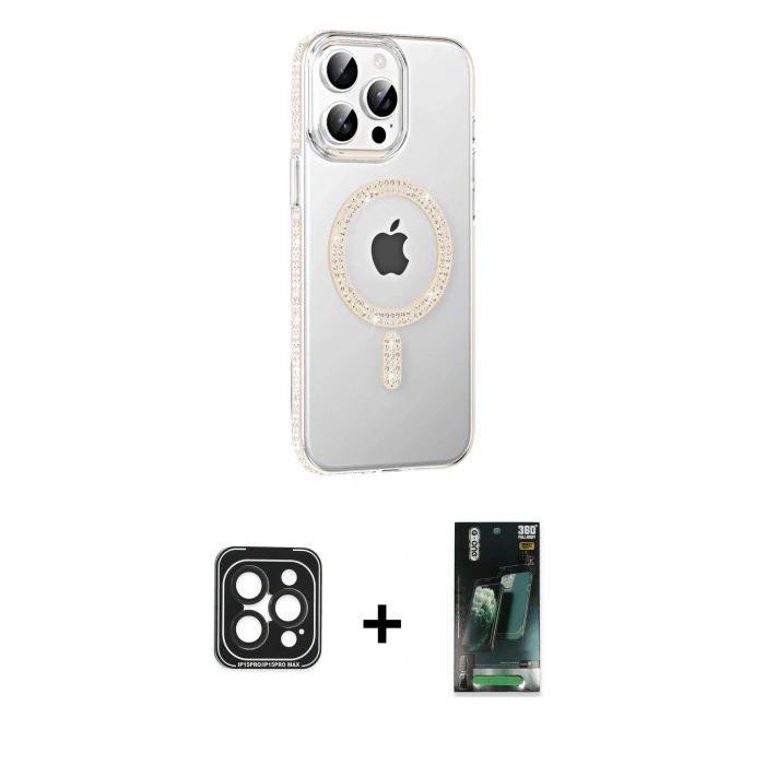 MARSİLYAN™- iPhone 15 Pro Max Kılıf Yörünge Koleksiyonu - Siyah 360 Mat Full Body Arka Koruyucu + PVD Metal Kamera Lens - SH