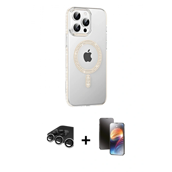 MARSİLYAN™- iPhone 15 Pro Max Kılıf Yörünge Koleksiyonu - Siyah 3D Antistatik Mat Seramik Nano Ekran Koruyucu + Raze Metal Kamera Lens - GS