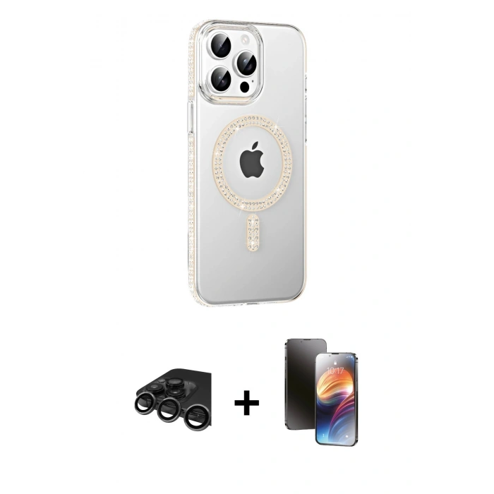 MARSİLYAN™- iPhone 15 Pro Max Kılıf Yörünge Koleksiyonu - Siyah 3D Antistatik Mat Seramik Nano Ekran Koruyucu + Raze Metal Kamera Lens - TMGI