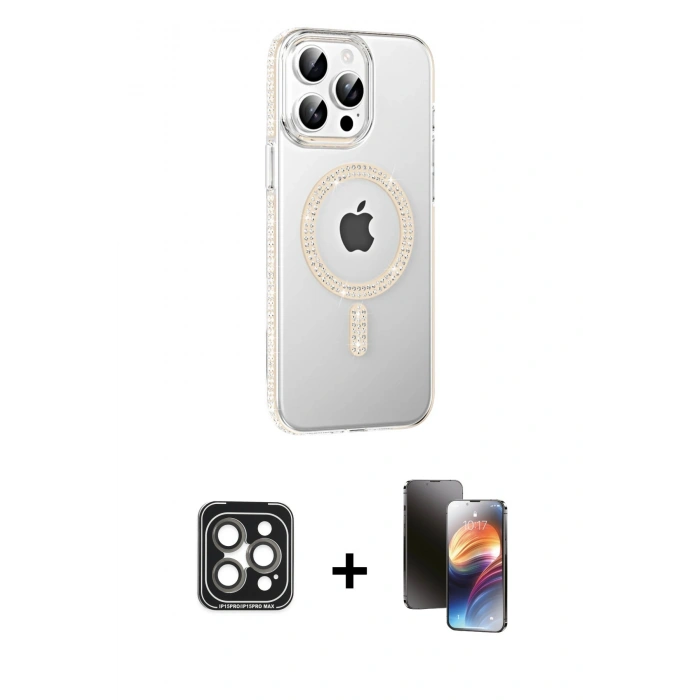 MARSİLYAN™- iPhone 15 Pro Max Kılıf Yörünge Koleksiyonu - Siyah 3D Antistatik Mat Seramik Nano Ekran Koruyucu + PVD Metal Kamera Lens - GI
