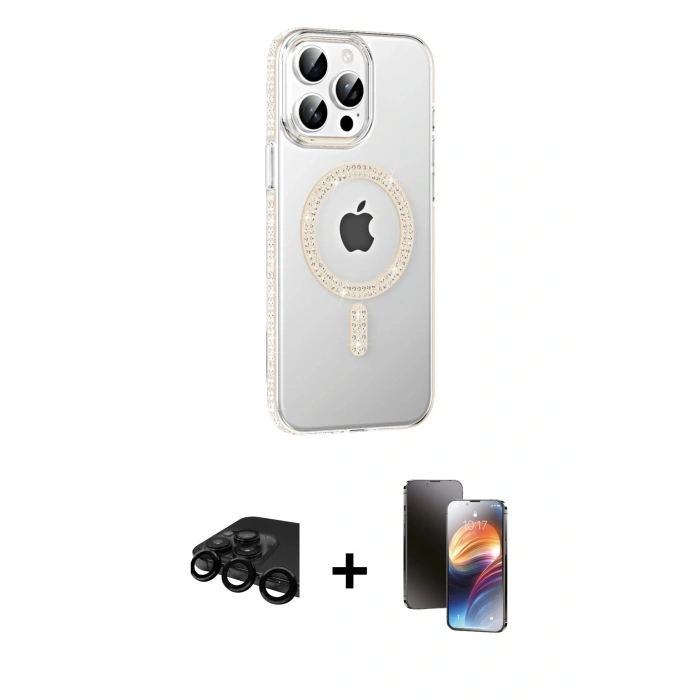 MARSİLYAN™- iPhone 15 Pro Max Kılıf Yörünge Koleksiyonu - Siyah 3D Antistatik Mat Seramik Nano Ekran Koruyucu + Raze Metal Kamera Lens - SH