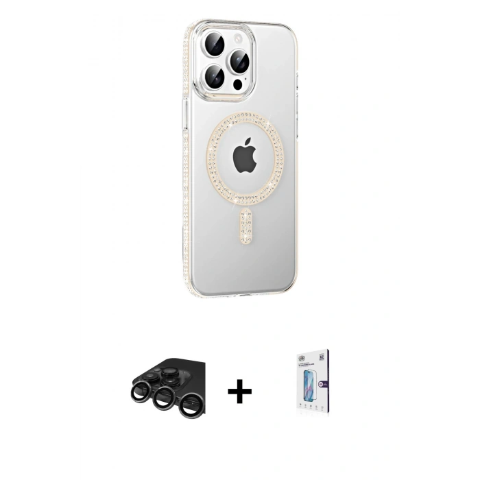 MARSİLYAN™- iPhone 15 Pro Max Kılıf Yörünge Koleksiyonu - Siyah Bilvis 0.18mm Plus Cam Ekran Koruyucu + Raze Metal Kamera Lens - TMGI