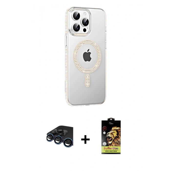 MARSİLYAN™- iPhone 15 Pro Max Kılıf Yörünge Koleksiyonu - Siyah Buffer Cam Ekran Koruyucu + Raze Metal Kamera Lens - LT