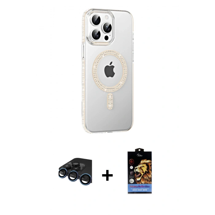 MARSİLYAN™- iPhone 15 Pro Max Kılıf Yörünge Koleksiyonu - Siyah Buffer Hayalet Cam Ekran Koruyucu + Raze Metal Kamera Lens - LT