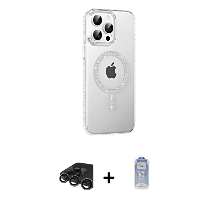 MARSİLYAN™- iPhone 15 Pro Max Kılıf Yörünge Koleksiyonu - Siyah Joko Magic 5D Cam + Raze Metal Kamera Lens - TMGI