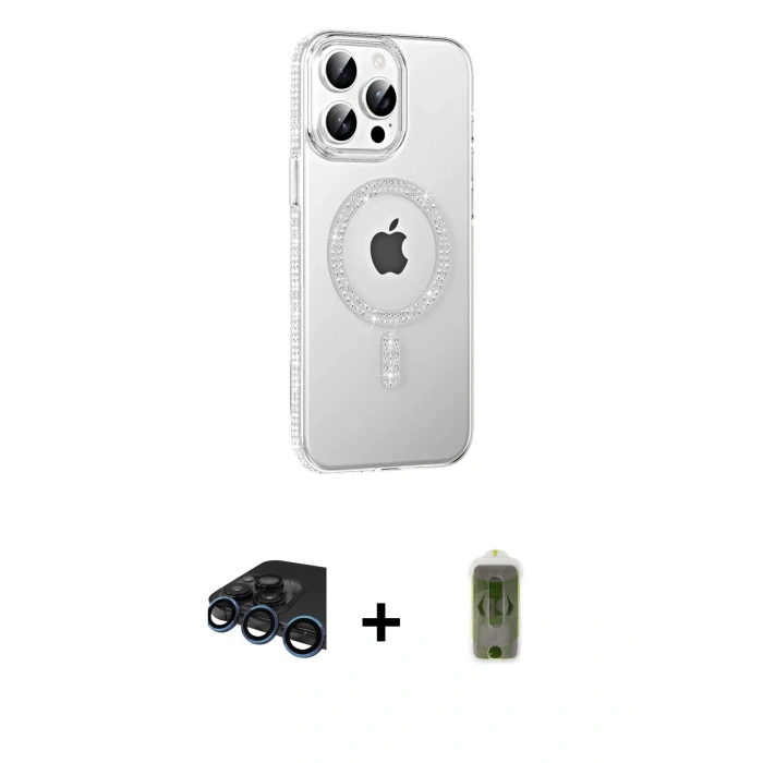 MARSİLYAN™- iPhone 15 Pro Max Kılıf Yörünge Koleksiyonu - Siyah Joko Magic 5D Hayalet Cam + Raze Metal Kamera Lens - LT