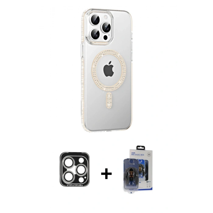MARSİLYAN™- iPhone 15 Pro Max Kılıf Yörünge Koleksiyonu - Siyah Vanessa Magic Cam + PVD Metal Kamera Lens - GS