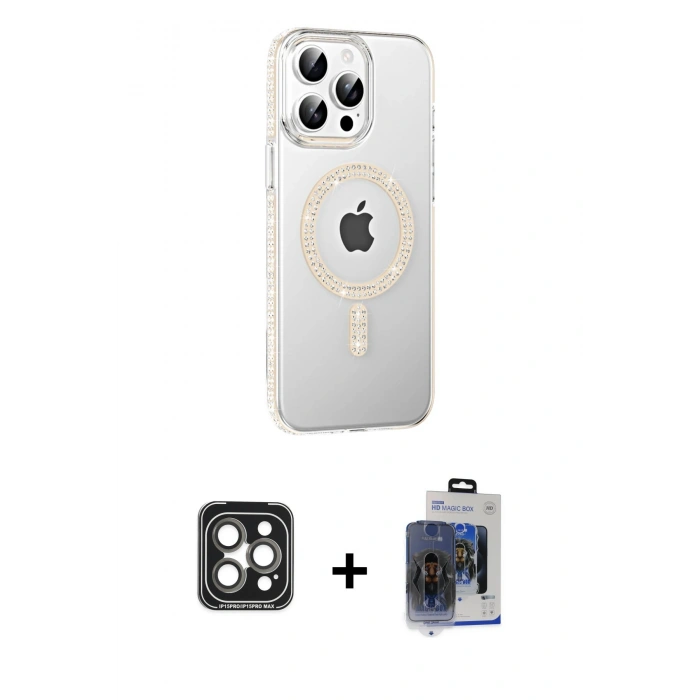 MARSİLYAN™- iPhone 15 Pro Max Kılıf Yörünge Koleksiyonu - Siyah Vanessa Magic Cam + PVD Metal Kamera Lens - GI