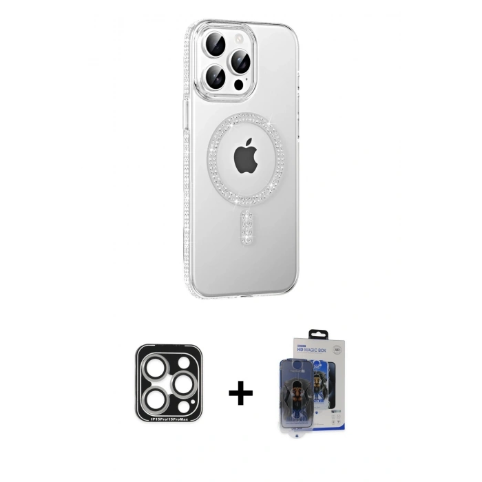 MARSİLYAN™- iPhone 15 Pro Max Kılıf Yörünge Koleksiyonu - Siyah Vanessa Magic Cam + PVD Metal Kamera Lens - GS