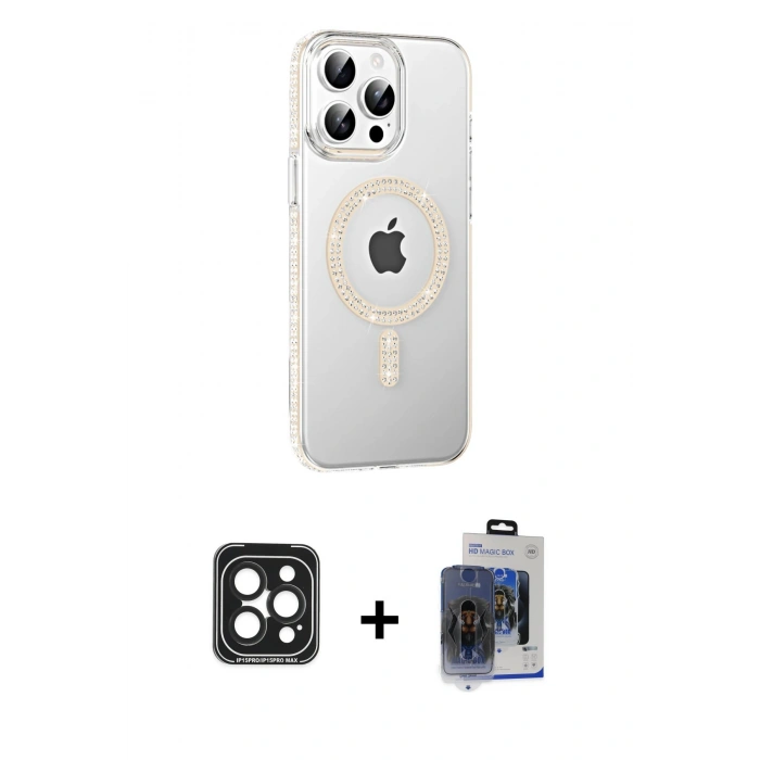 MARSİLYAN™- iPhone 15 Pro Max Kılıf Yörünge Koleksiyonu - Siyah Vanessa Magic Cam + PVD Metal Kamera Lens - SH