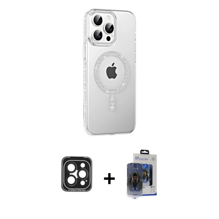 MARSİLYAN™- iPhone 15 Pro Max Kılıf Yörünge Koleksiyonu - Siyah Vanessa Magic Cam + PVD Metal Kamera Lens - SH
