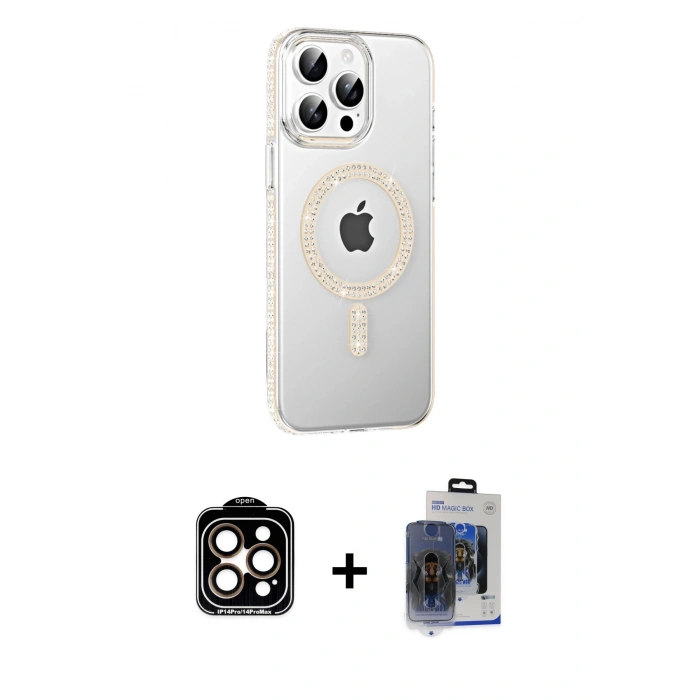 MARSİLYAN™- iPhone 15 Pro Max Kılıf Yörünge Koleksiyonu - Siyah Vanessa Magic Cam + PVD Metal Kamera Lens - TU