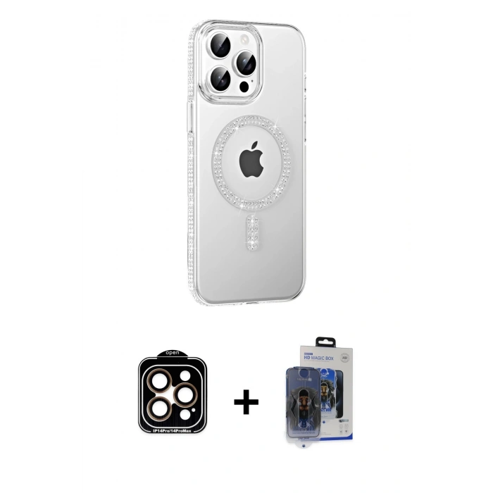 MARSİLYAN™- iPhone 15 Pro Max Kılıf Yörünge Koleksiyonu - Siyah Vanessa Magic Cam + PVD Metal Kamera Lens - TU