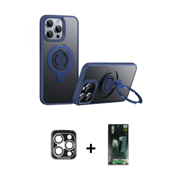 MARSİLYAN™- iPhone 15 Pro Max Kılıf Zirve Çizgi Prime - Şeffaf 360 Full Body Arka Koruyucu + PVD Metal Kamera Lens - GS