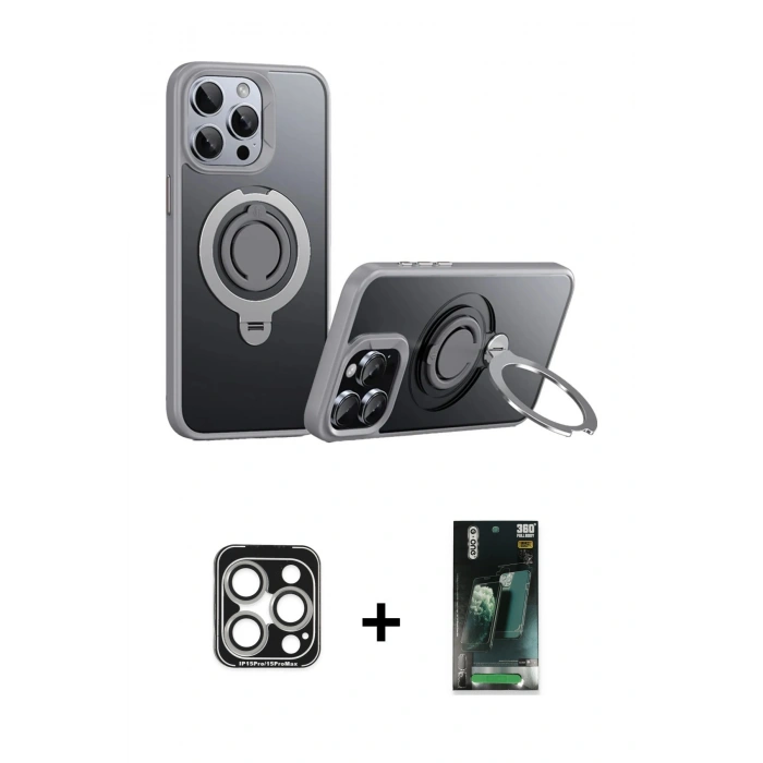 MARSİLYAN™- iPhone 15 Pro Max Kılıf Zirve Çizgi Prime - Şeffaf 360 Full Body Arka Koruyucu + PVD Metal Kamera Lens - GS