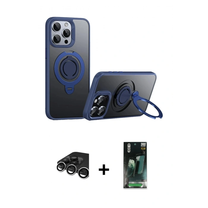 MARSİLYAN™- iPhone 15 Pro Max Kılıf Zirve Çizgi Prime - Şeffaf 360 Full Body Arka Koruyucu + Raze Metal Kamera Lens - GS