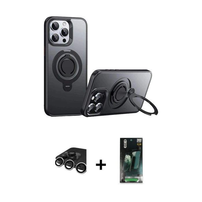 MARSİLYAN™- iPhone 15 Pro Max Kılıf Zirve Çizgi Prime - Şeffaf 360 Full Body Arka Koruyucu + Raze Metal Kamera Lens - GS
