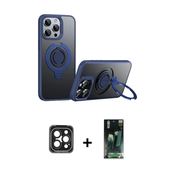MARSİLYAN™- iPhone 15 Pro Max Kılıf Zirve Çizgi Prime - Şeffaf 360 Full Body Arka Koruyucu + PVD Metal Kamera Lens - SH