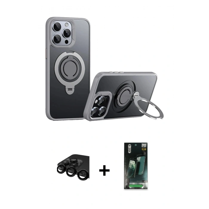 MARSİLYAN™- iPhone 15 Pro Max Kılıf Zirve Çizgi Prime - Şeffaf 360 Full Body Arka Koruyucu + Raze Metal Kamera Lens - SH