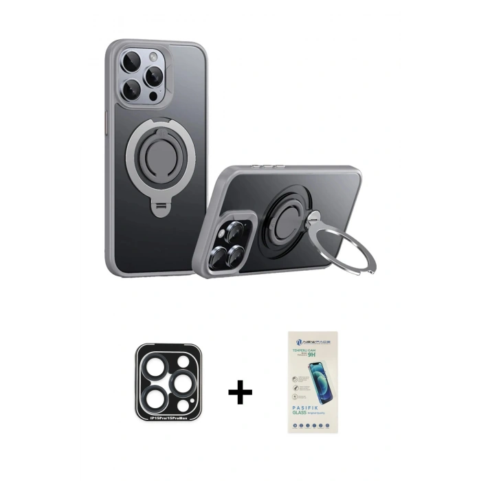 MARSİLYAN™- iPhone 15 Pro Max Kılıf Zirve Çizgi Prime - Şeffaf Pasifik Cam Ekran Koruyucu + PVD Metal Kamera Lens - LT